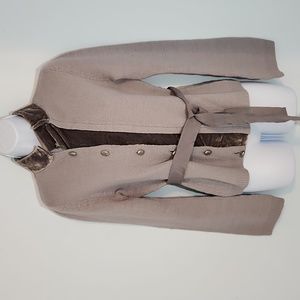 HWR  sweater sz M.  Gray knit with gray velvet. Tie at waist. Button front.